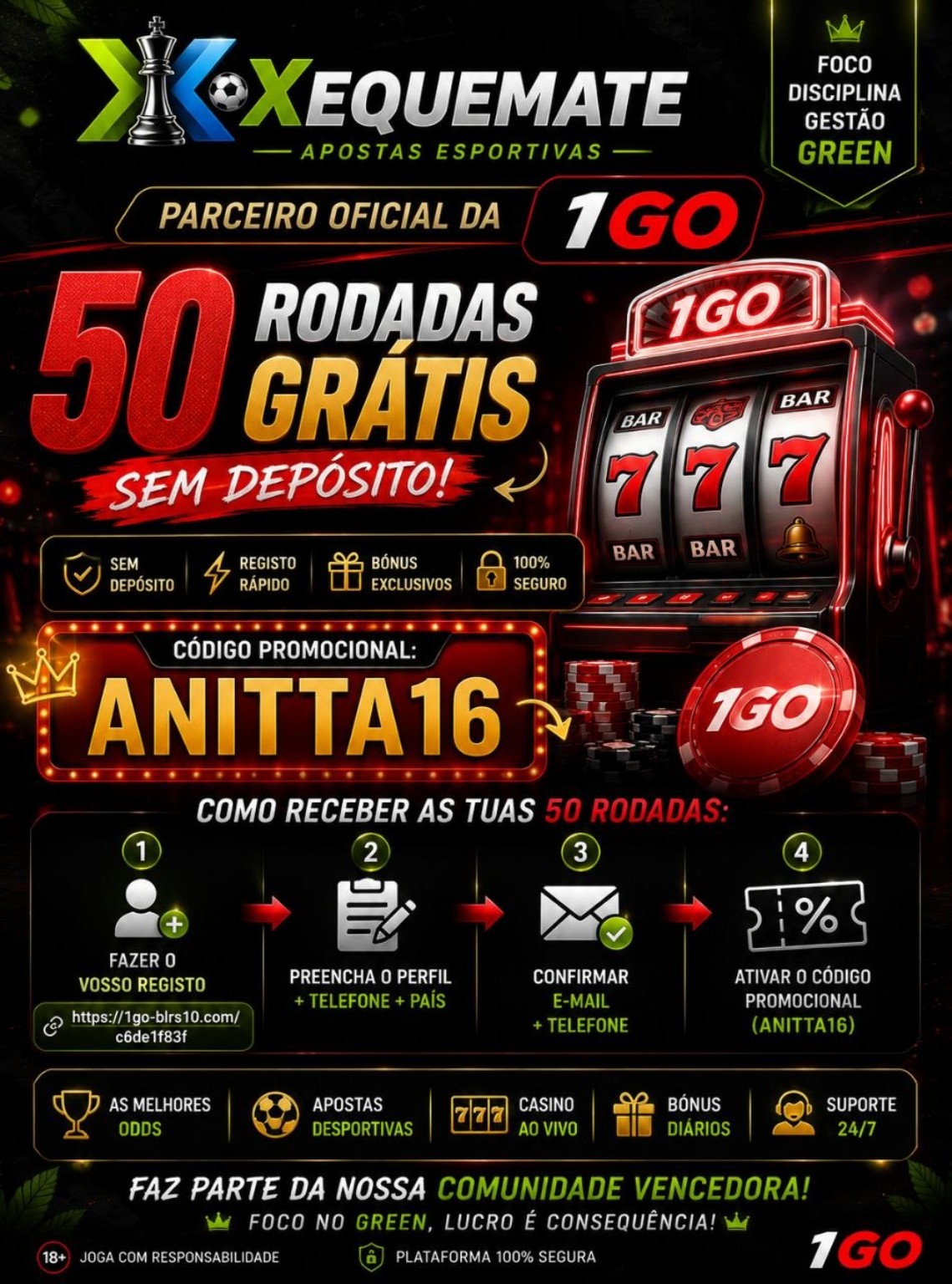Cartaz de parceria XEQUEMATE e 1GO